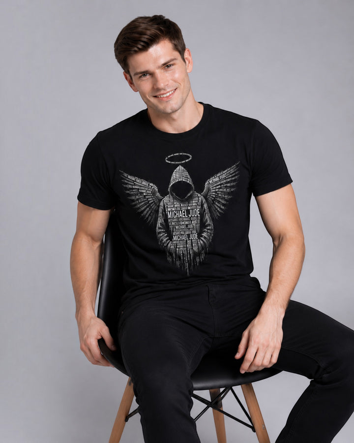 Michael Jude Guardian Wings Premium Black Graphic T-Shirt for Men