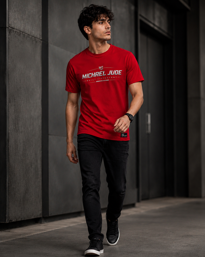 Michael Jude Built Different Premium Red Crew Neck T-Shirt for Men