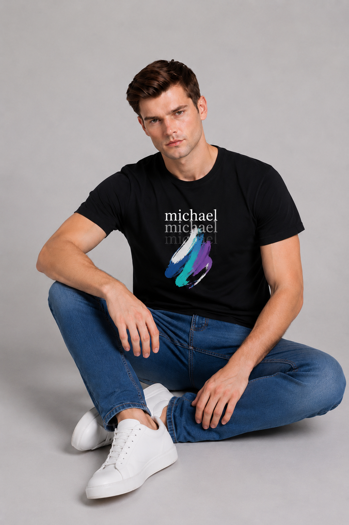 Michael Jude Brushstroke Signature T-Shirt – Black | Premium Cotton Regular Fit