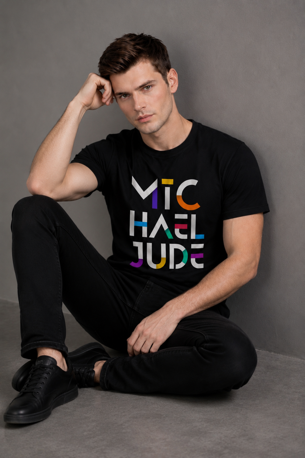Michael Jude Spectrum Typography T-Shirt – Black | Premium Cotton Regular Fit
