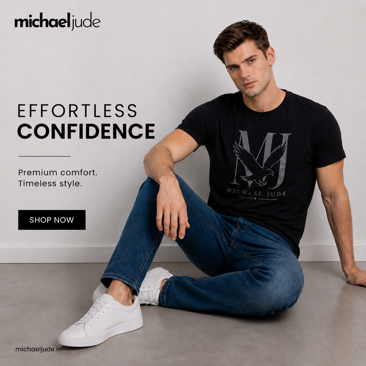 Michael Jude Eagle Monogram T-Shirt – Black | Premium Cotton Regular Fit