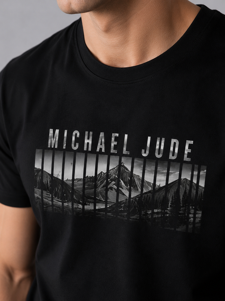Michael Jude Mountainscape Graphic Premium Black T-Shirt for Men