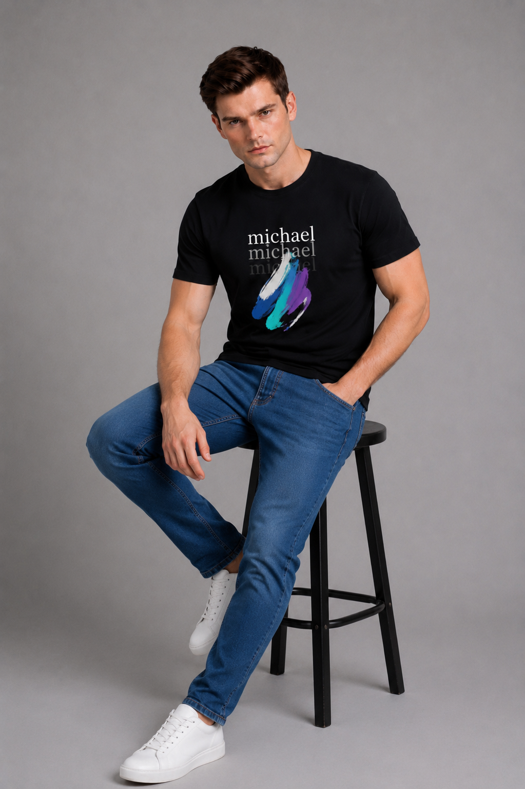 Michael Jude Brushstroke Signature T-Shirt – Black | Premium Cotton Regular Fit