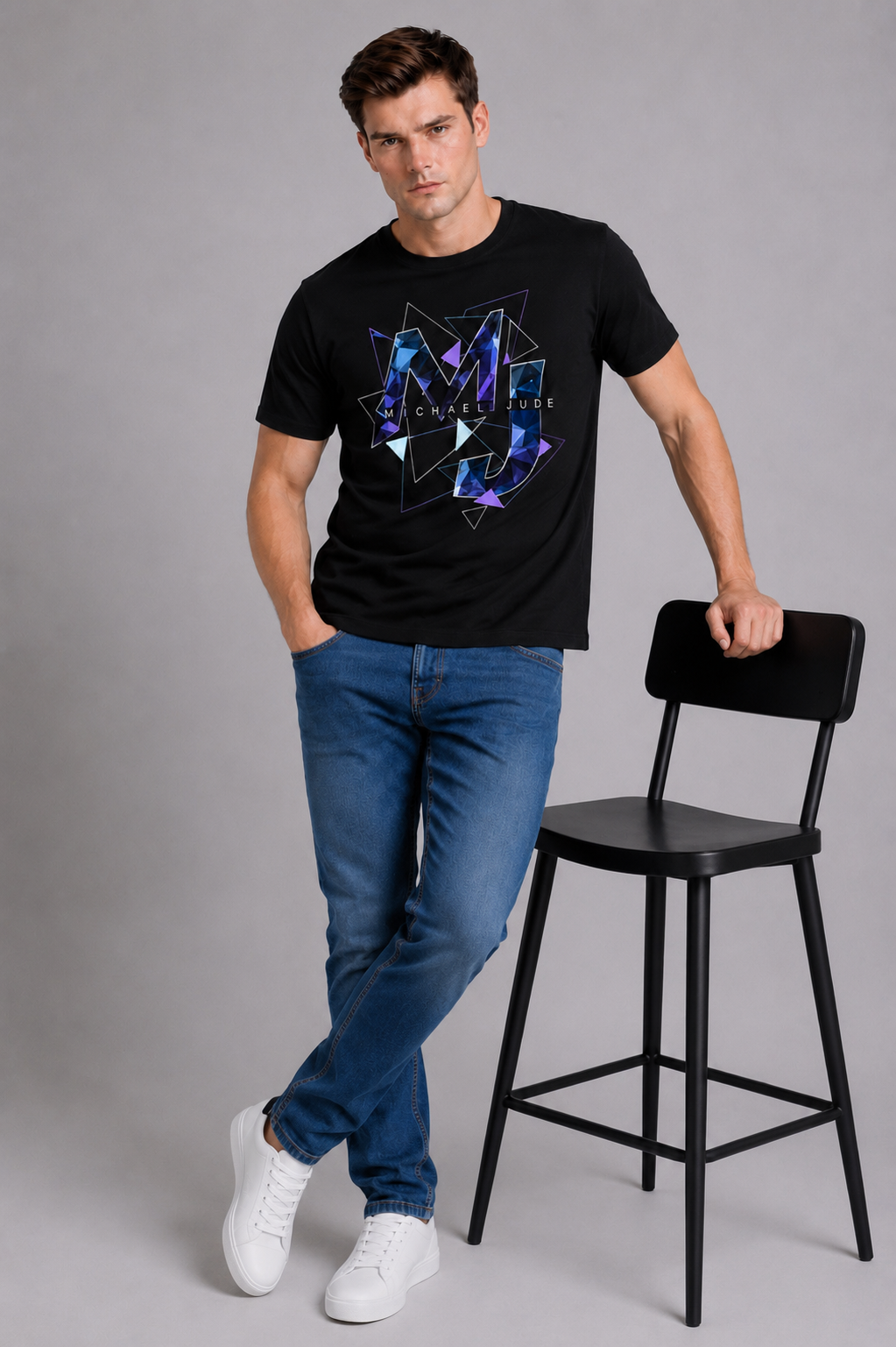 Michael Jude Prism Purple Monogram T-Shirt – Black | Premium Cotton Regular Fit