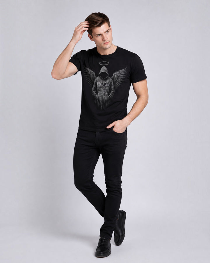 Michael Jude Guardian Wings Premium Black Graphic T-Shirt for Men