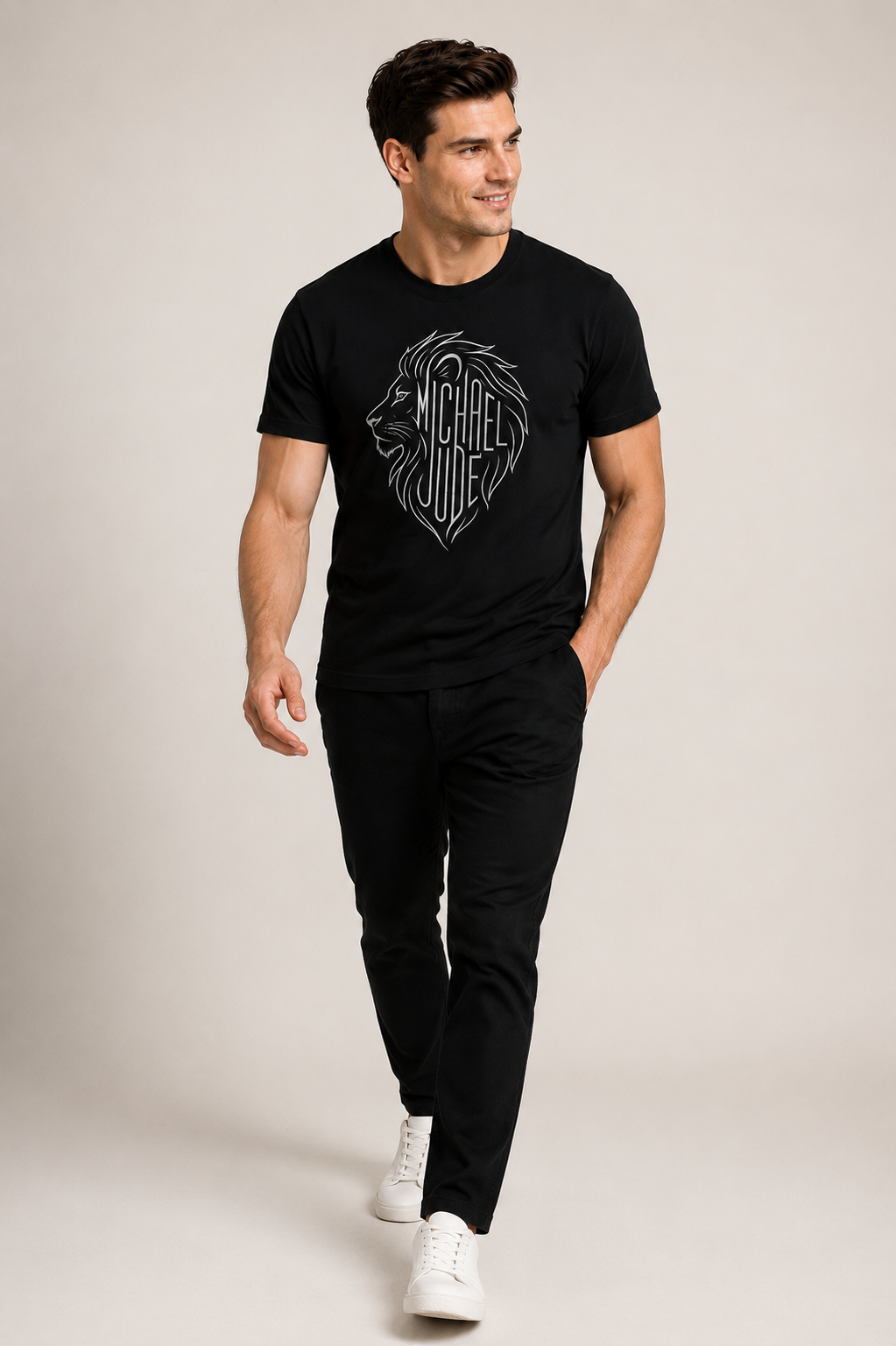 Michael Jude Lion Signature Graphic T-Shirt – Black | Premium Cotton Regular Fit
