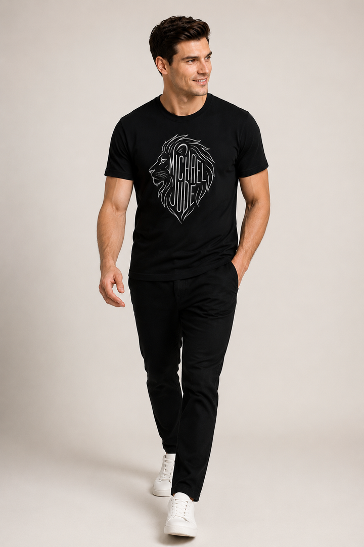 Michael Jude Lion Signature Graphic T-Shirt – Black | Premium Cotton Regular Fit