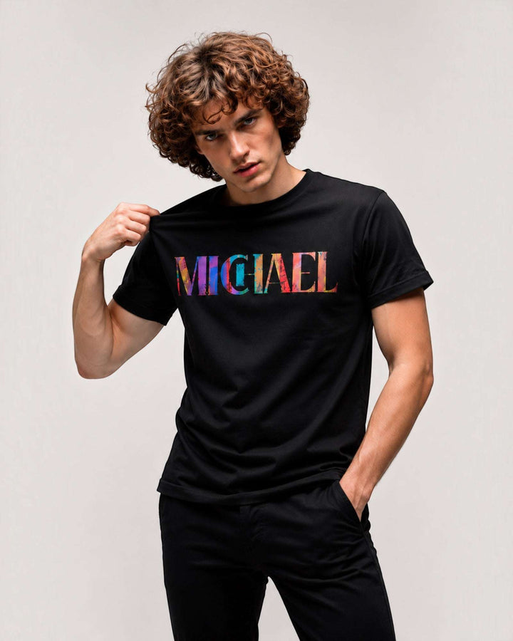 Michael Jude Premium Graphic Cotton T-Shirt – Black, multi gradient design