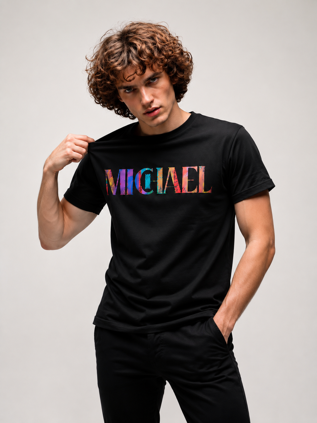 Michael Jude Premium Graphic Cotton T-Shirt – Black, multi gradient design