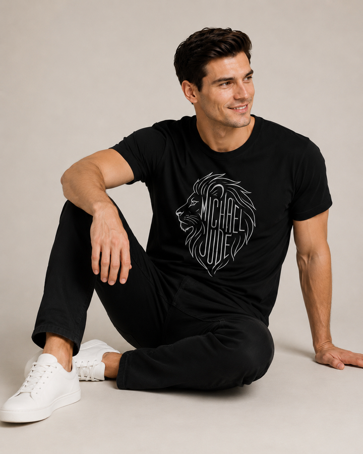 Michael Jude Lion Signature Graphic T-Shirt – Black | Premium Cotton Regular Fit