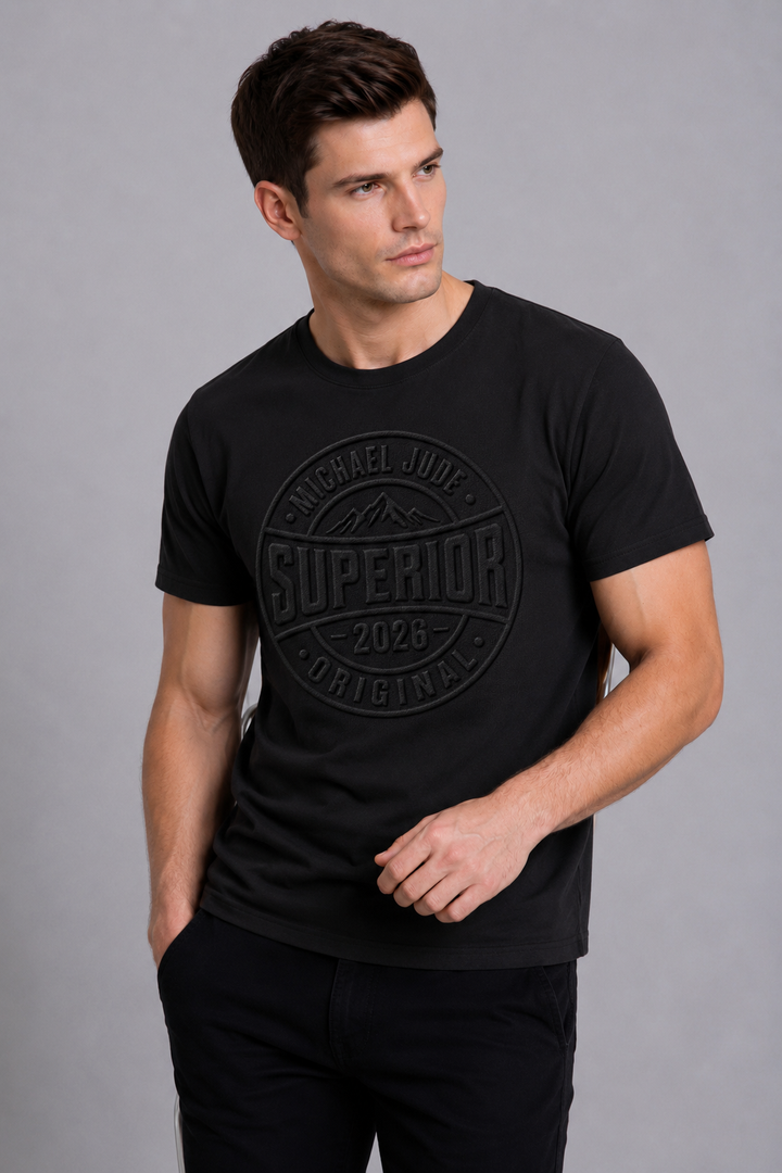 Michael Jude Superior Original Puff Print T-Shirt – Black | Premium Cotton Regular Fit