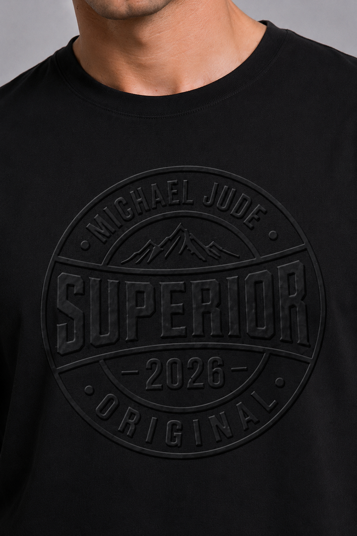 Michael Jude Superior Original Puff Print T-Shirt – Black | Premium Cotton Regular Fit