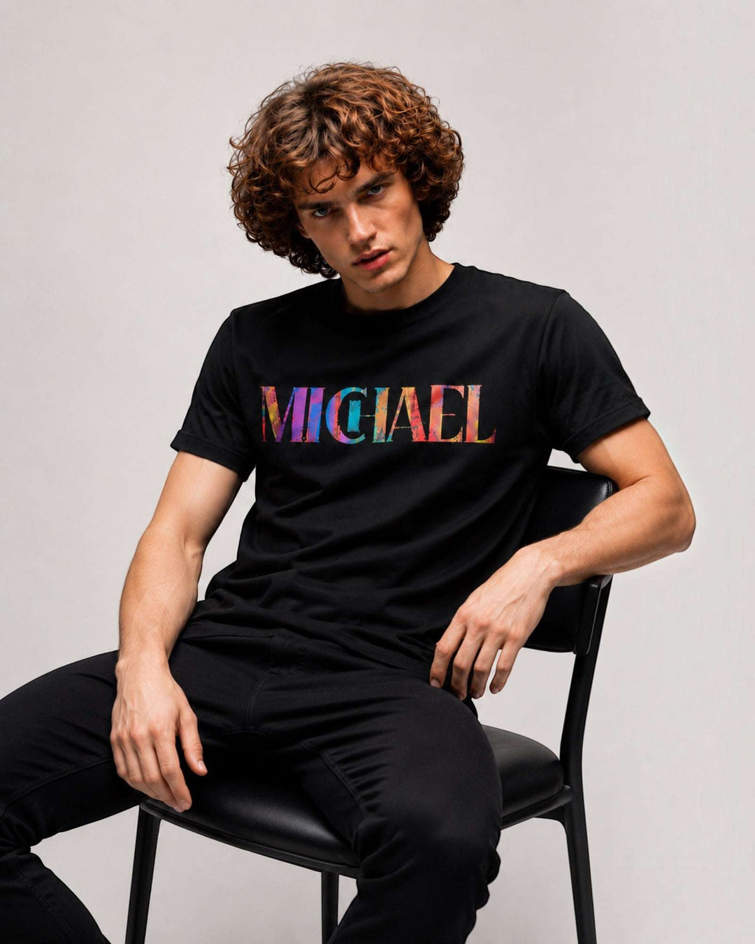 Michael Jude Premium Graphic Cotton T-Shirt – Black, multi gradient design