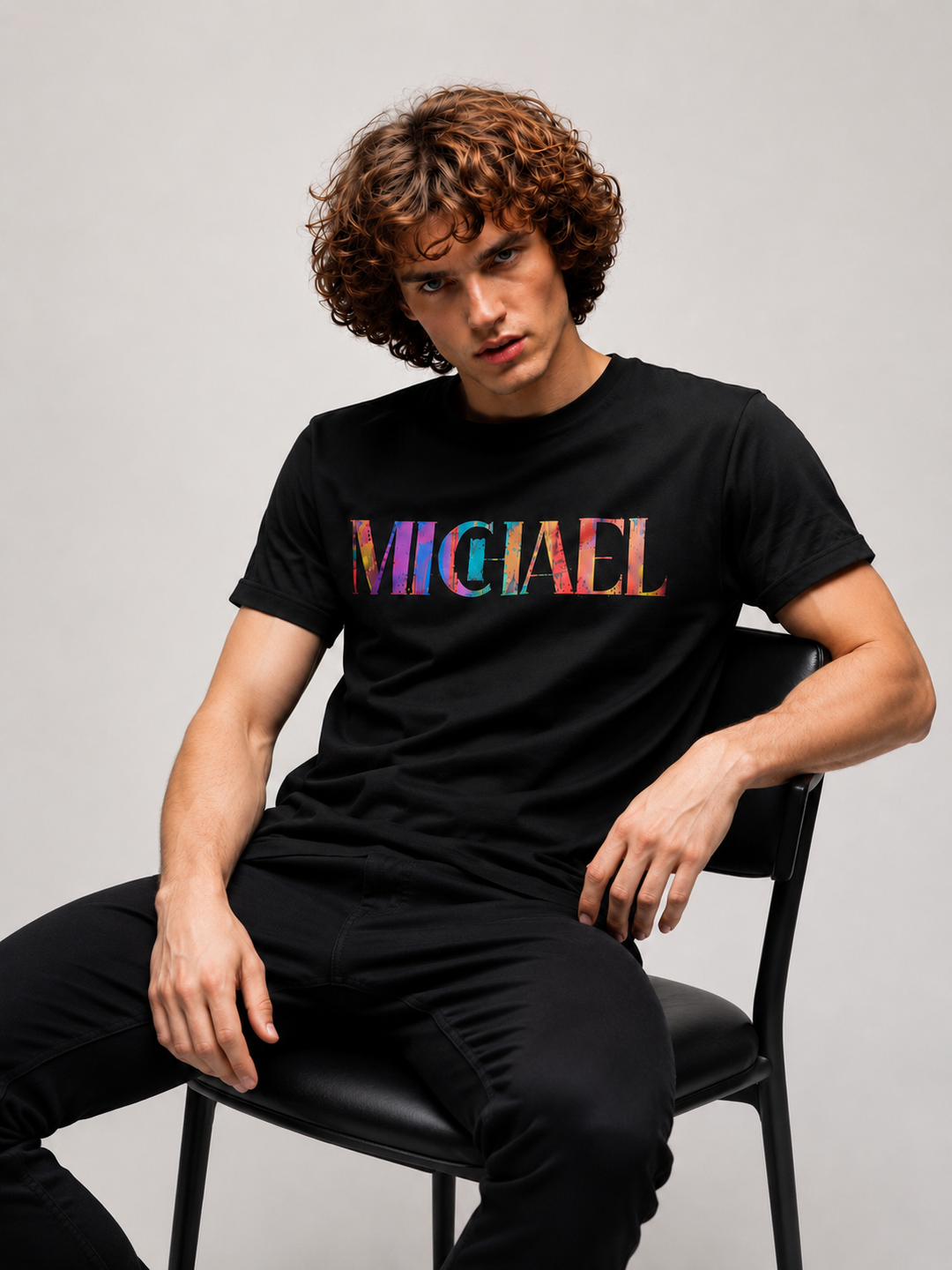 Michael Jude Premium Graphic Cotton T-Shirt – Black, multi gradient design