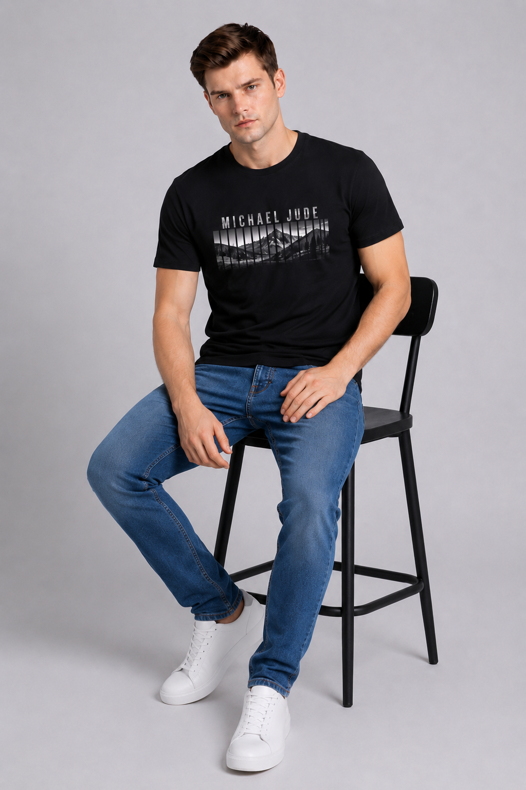 Michael Jude Mountainscape Graphic Premium Black T-Shirt for Men