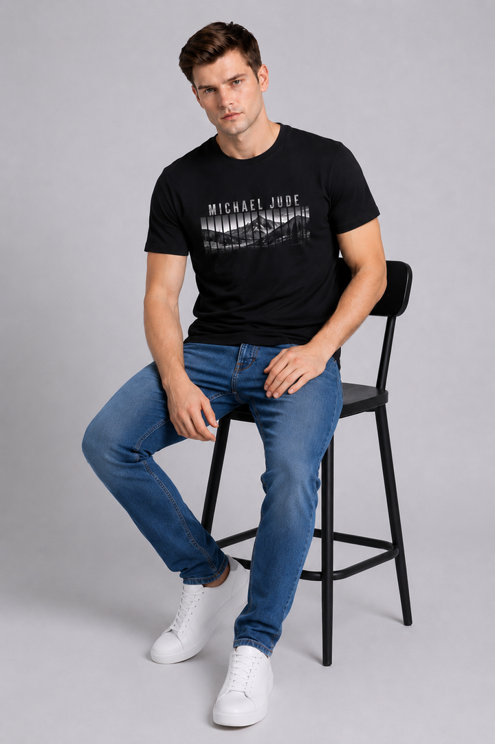 Michael Jude Mountainscape Graphic Premium Black T-Shirt for Men