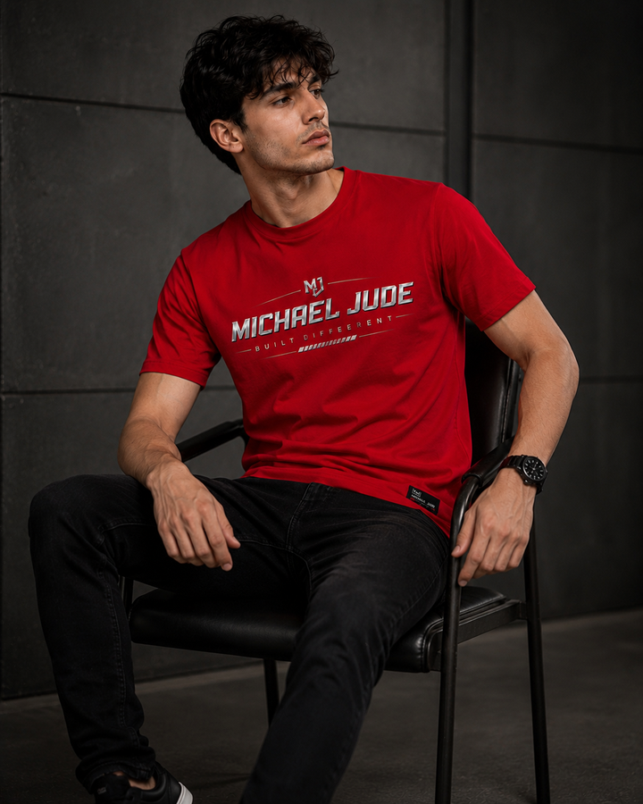 Michael Jude Built Different Premium Red Crew Neck T-Shirt for Men