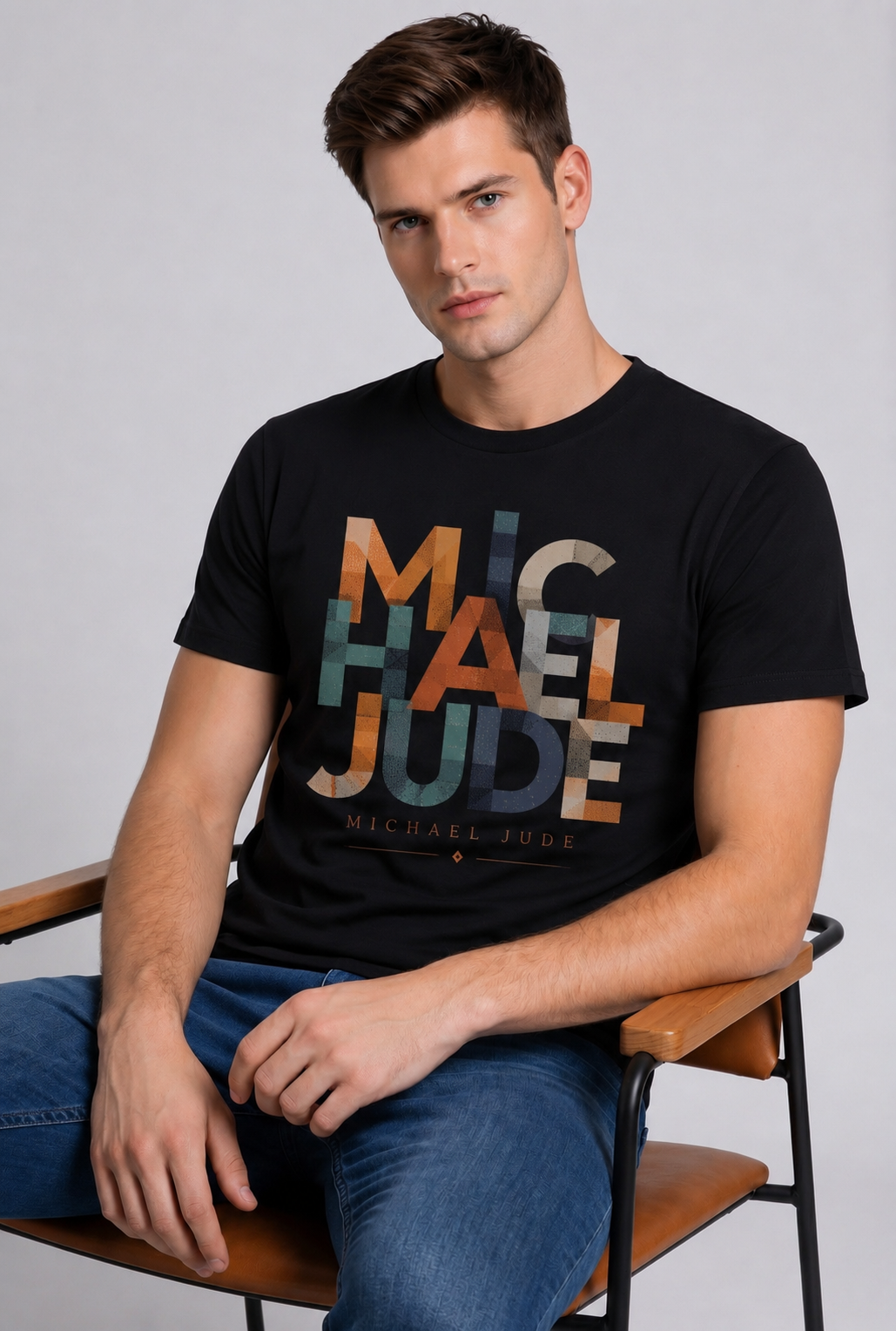Michael Jude Mosaic Typography T-Shirt – Black | Premium Cotton Regular Fit