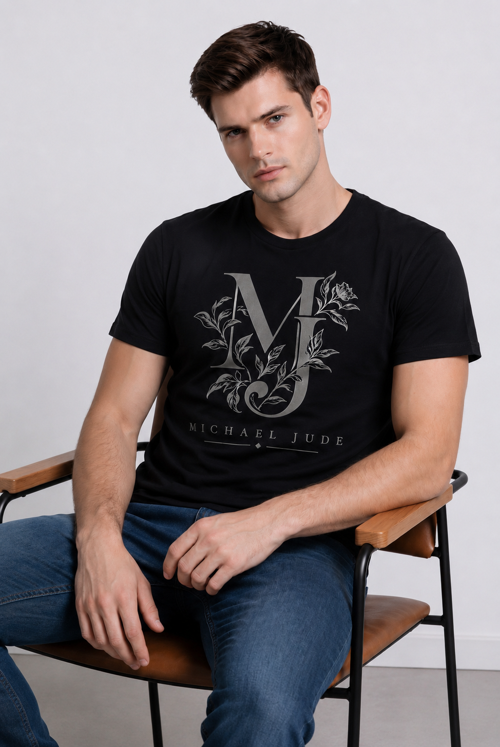 Michael Jude Botanical Monogram T-Shirt – Black | Premium Cotton Regular Fit