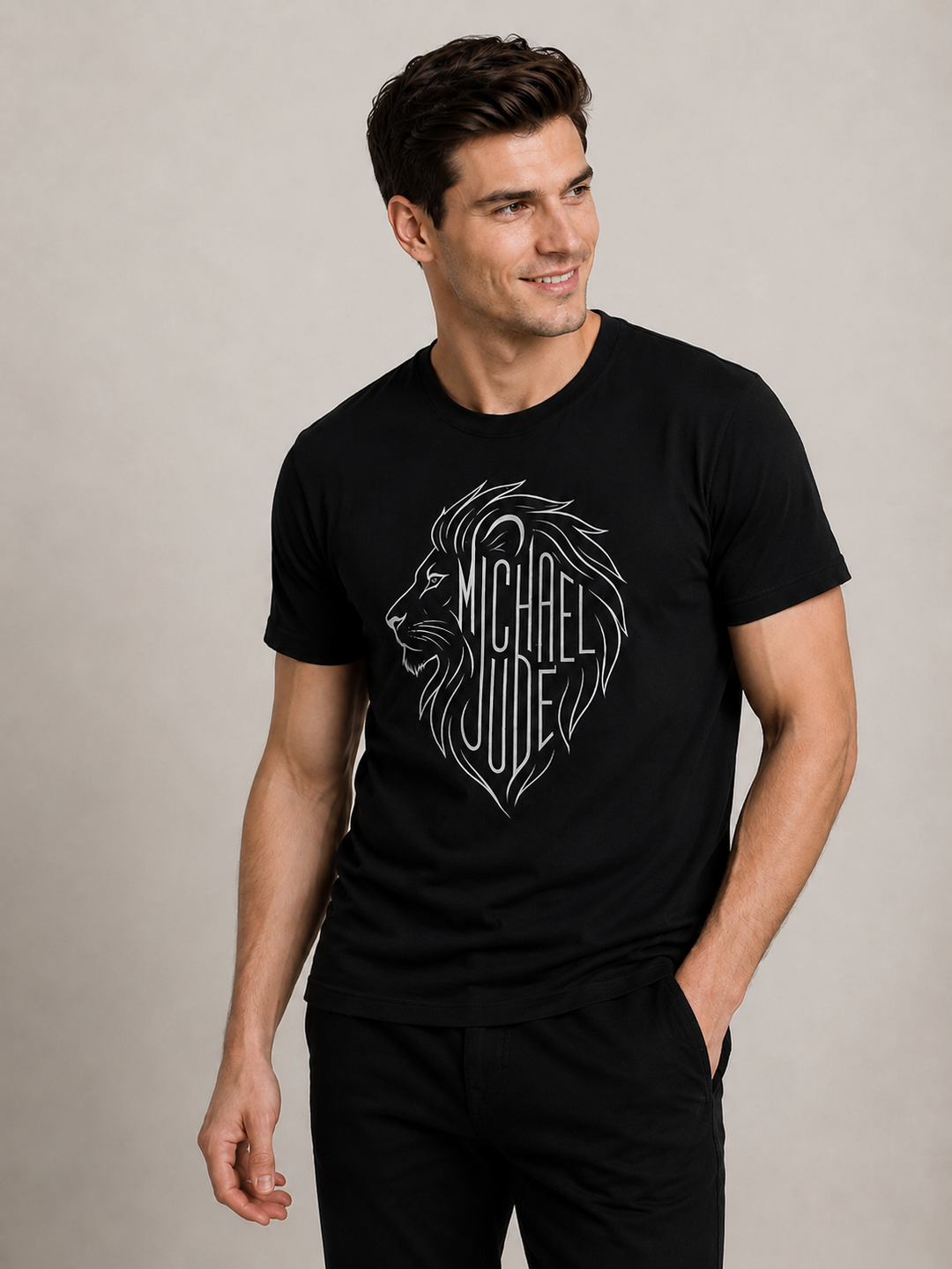 Michael Jude Lion Signature Graphic T-Shirt – Black | Premium Cotton Regular Fit