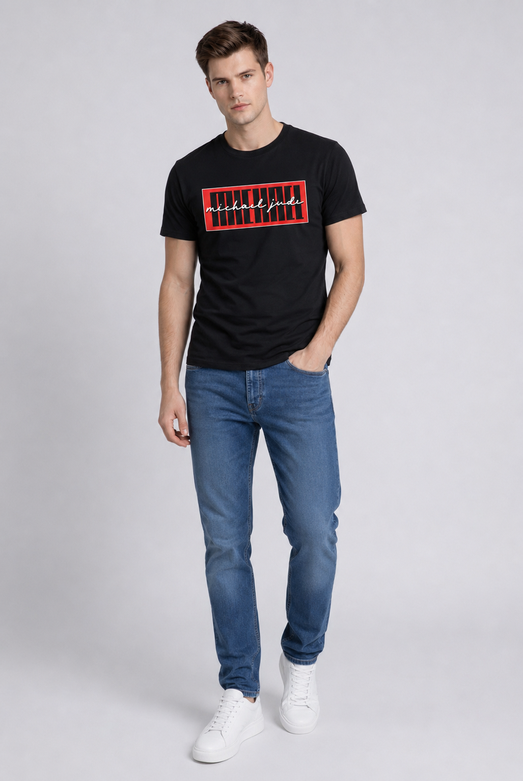 Michael Jude Signature Barcode Premium Black Graphic T-Shirt for Men