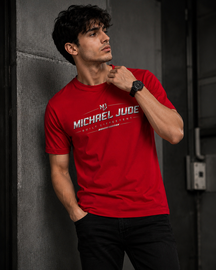 Michael Jude Built Different Premium Red Crew Neck T-Shirt for Men