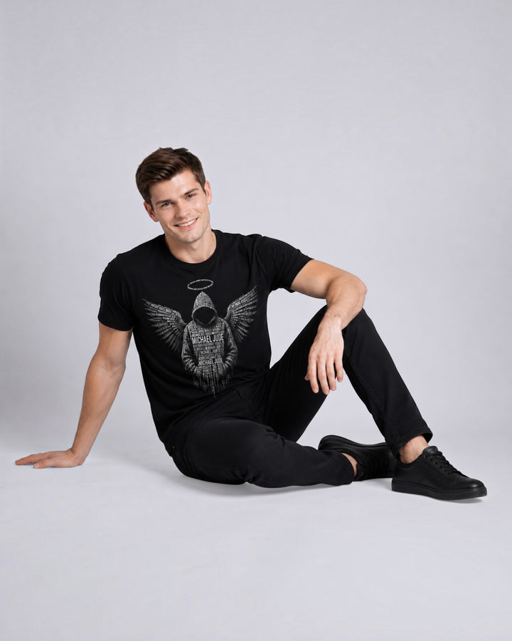 Michael Jude Guardian Wings Premium Black Graphic T-Shirt for Men