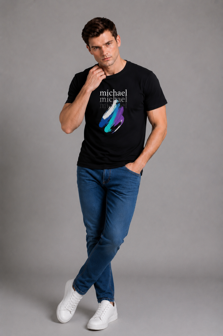 Michael Jude Brushstroke Signature T-Shirt – Black | Premium Cotton Regular Fit