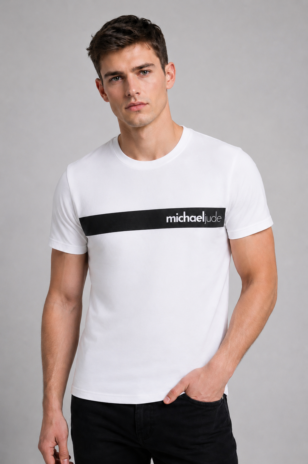 Michael Jude Minimal Stripe Premium White T-Shirt for Men