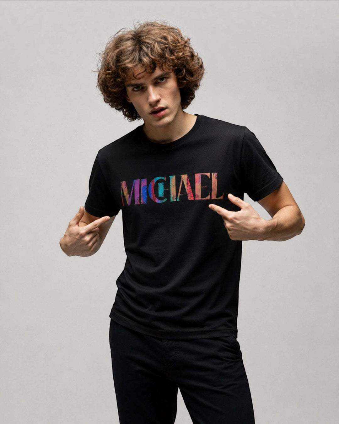 Michael Jude Premium Graphic Cotton T-Shirt – Black, multi gradient design