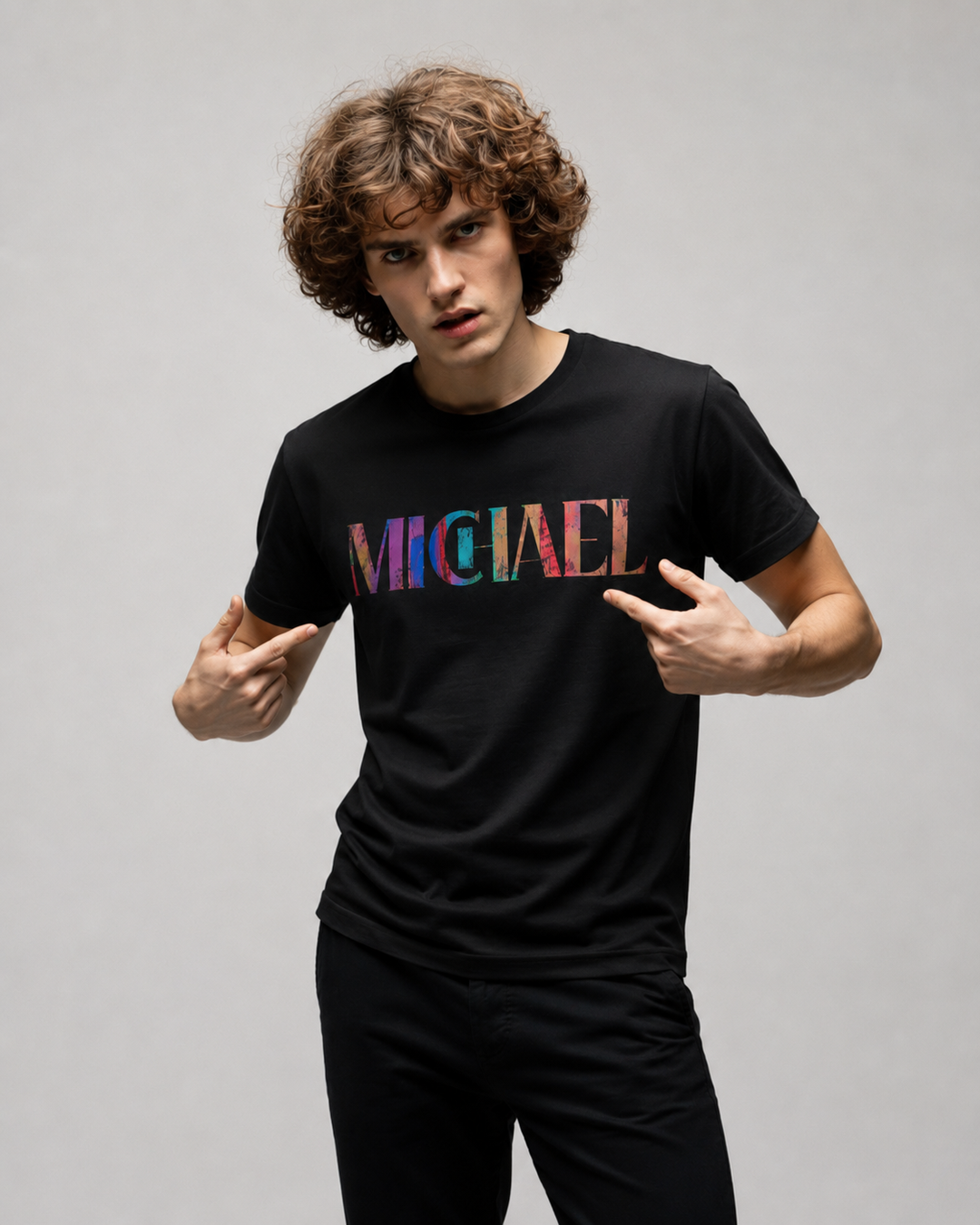 Michael Jude Premium Graphic Cotton T-Shirt – Black, multi gradient design