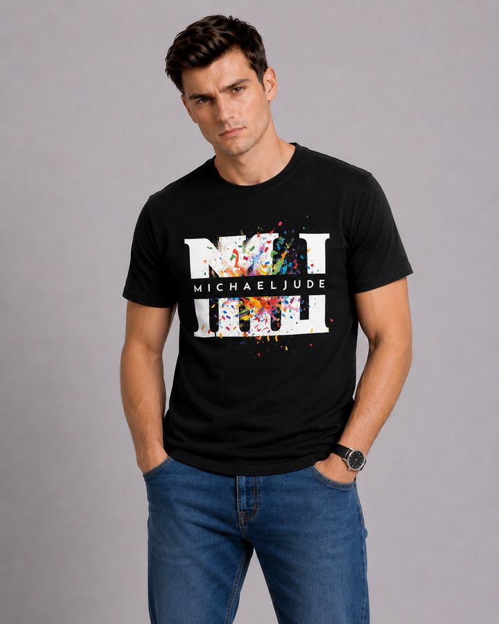Michael Jude MJ Paint Burst Graphic T-Shirt – Black | Premium Cotton Regular Fit