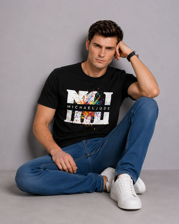 Michael Jude MJ Paint Burst Graphic T-Shirt – Black | Premium Cotton Regular Fit