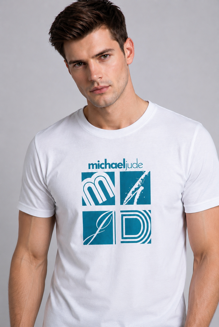 Michael Jude Signature Grid Graphic T-Shirt – White | Premium Cotton Regular Fit