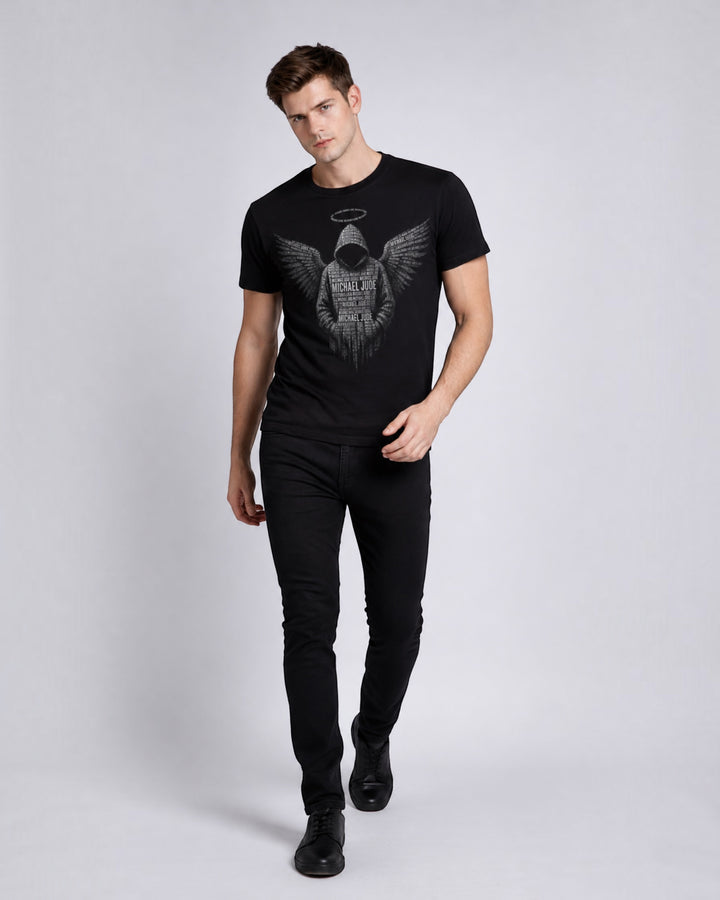 Michael Jude Guardian Wings Premium Black Graphic T-Shirt for Men