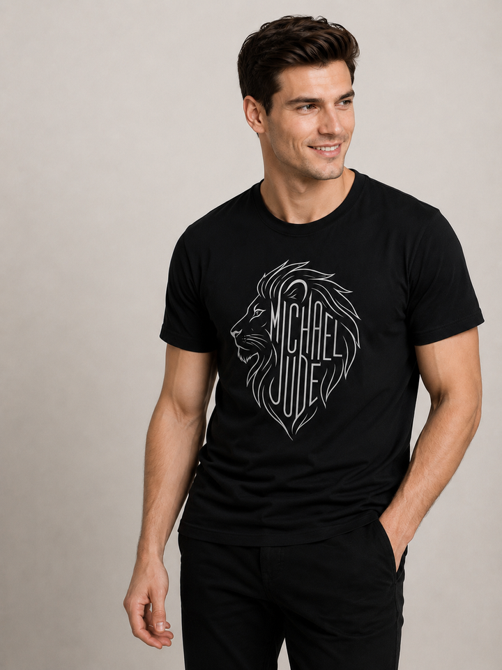 Michael Jude Lion Signature Graphic T-Shirt – Black | Premium Cotton Regular Fit