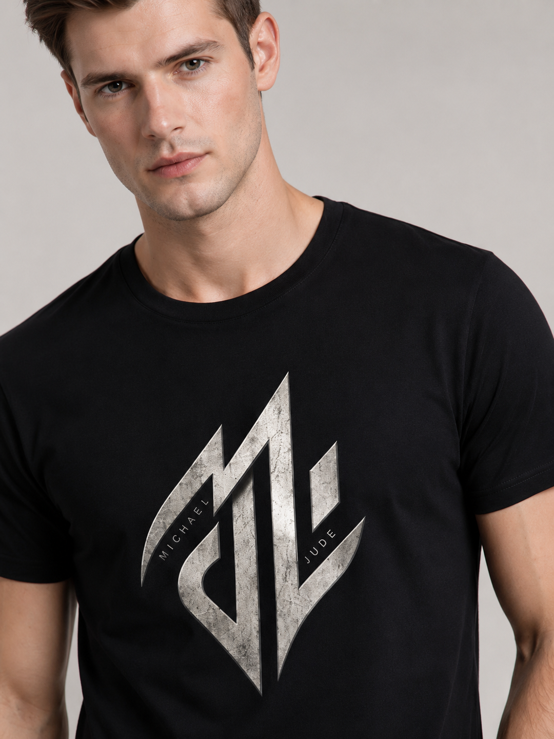 Michael Jude Metallic Monogram Premium Black T-Shirt for Men