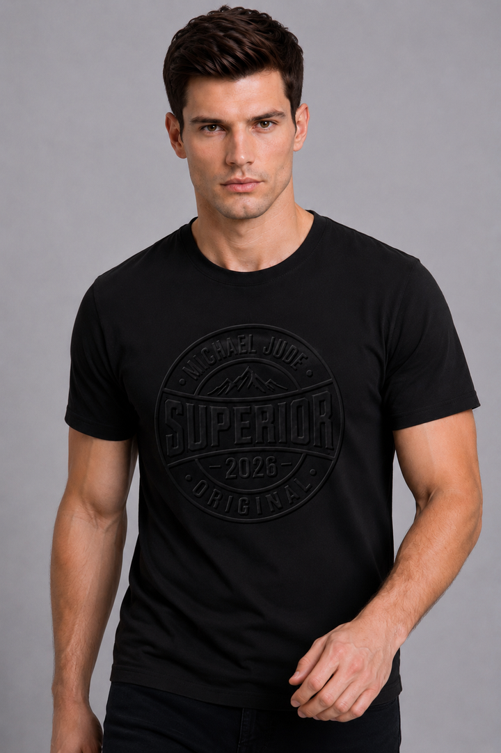 Michael Jude Superior Original Puff Print T-Shirt – Black | Premium Cotton Regular Fit