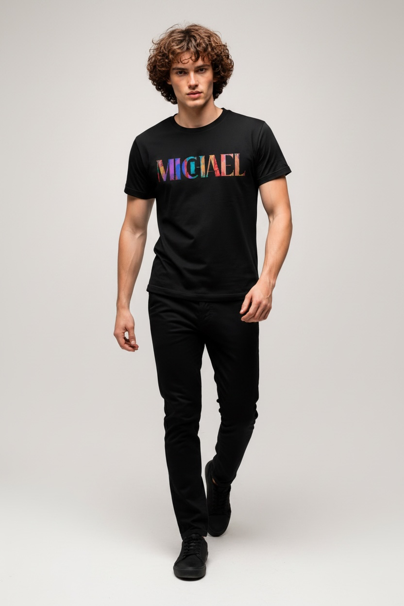 Michael Jude Premium Graphic Cotton T-Shirt – Black, multi gradient design