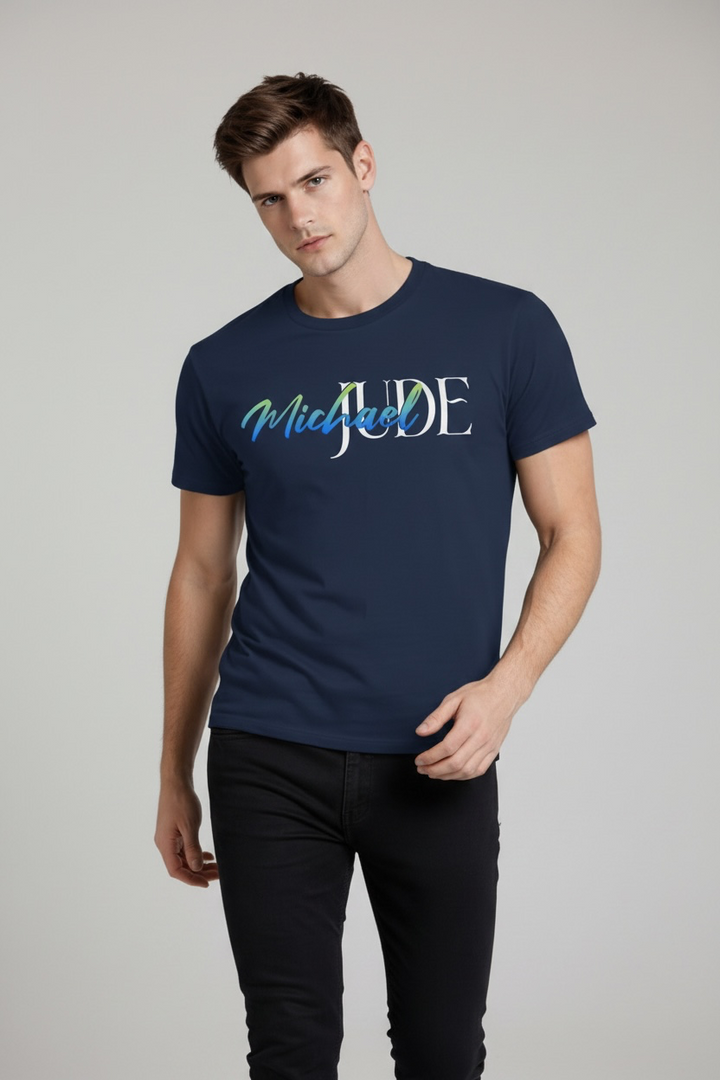 Michael Jude Signature Typography Premium Navy Blue T-Shirt for Men