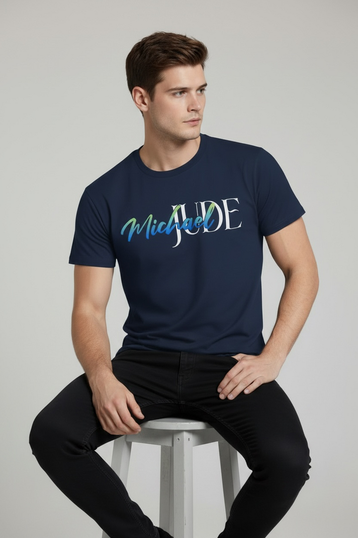 Michael Jude Signature Typography Premium Navy Blue T-Shirt for Men
