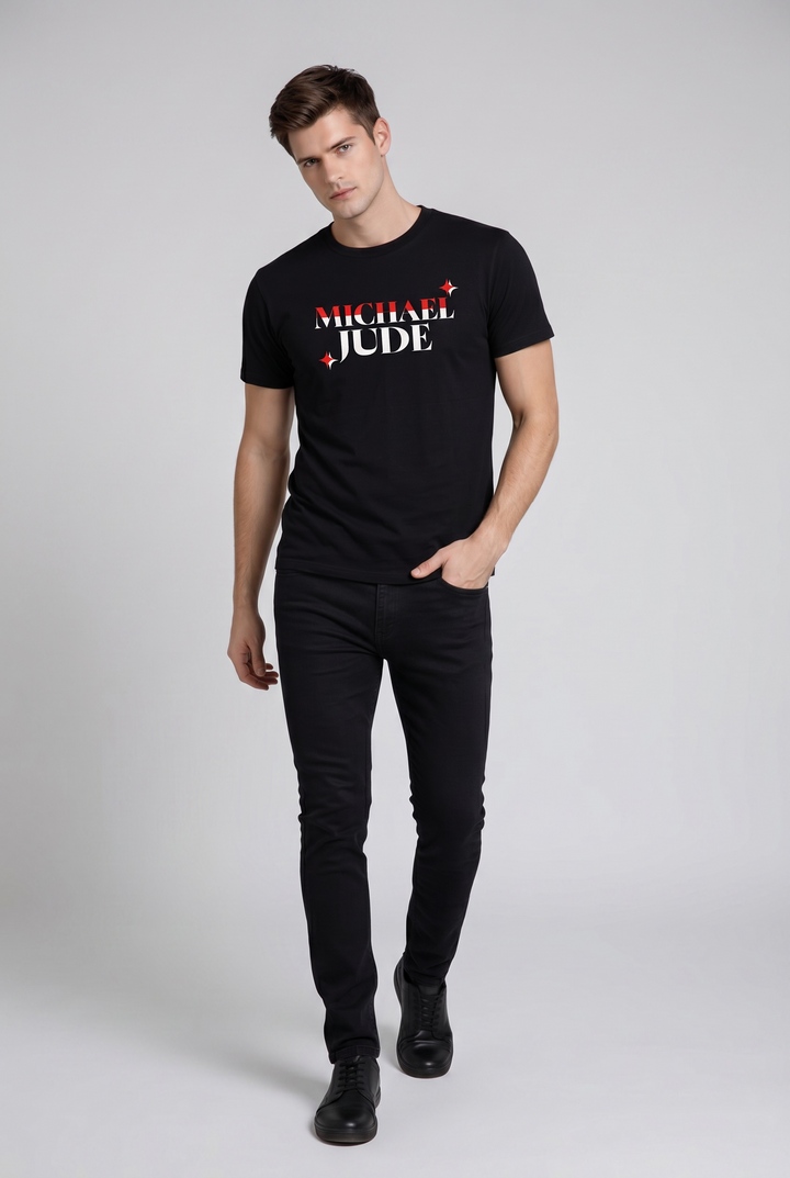 Michael Jude Signature Red White Typography Premium Black T-Shirt for Men