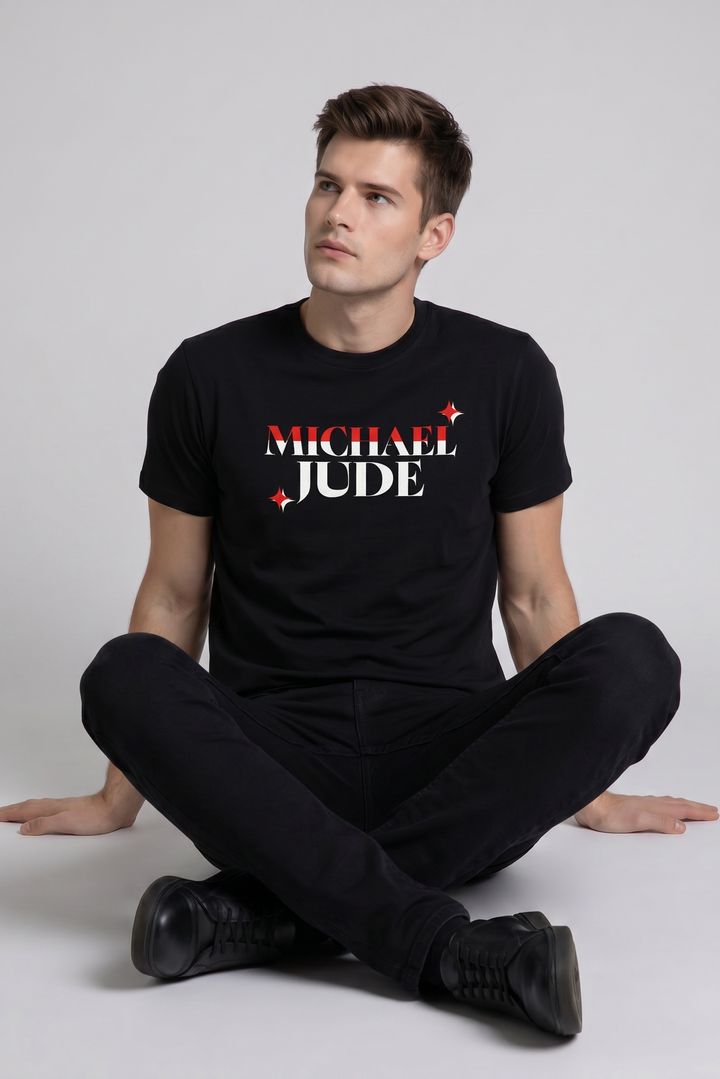Michael Jude Signature Red White Typography Premium Black T-Shirt for Men