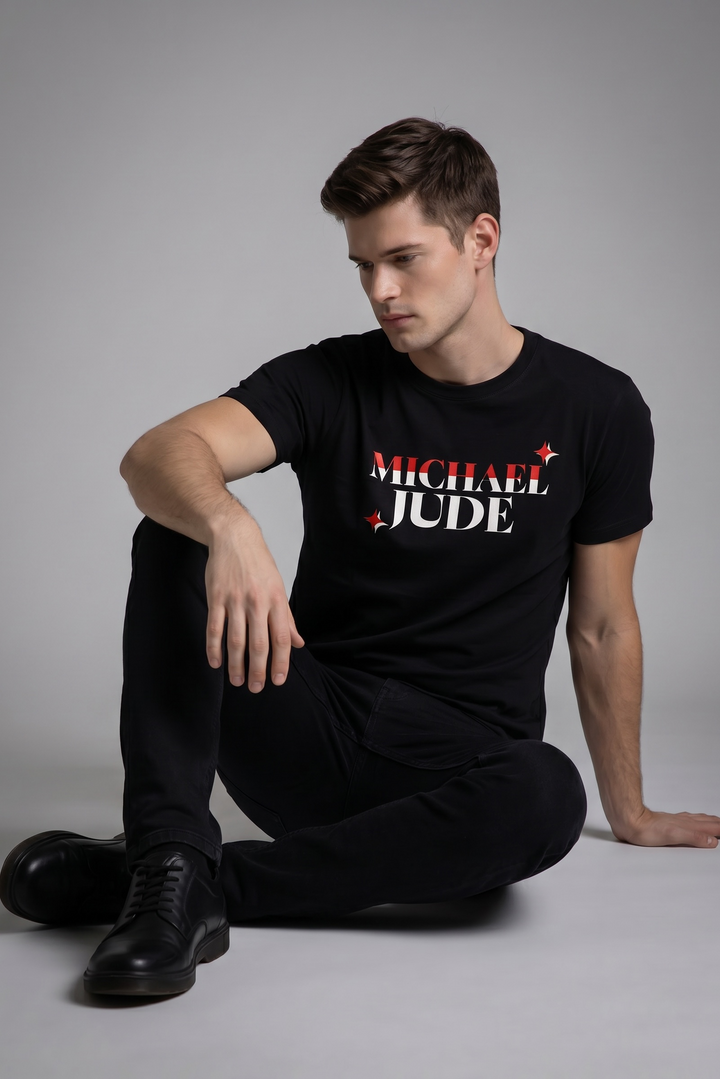 Michael Jude Signature Red White Typography Premium Black T-Shirt for Men