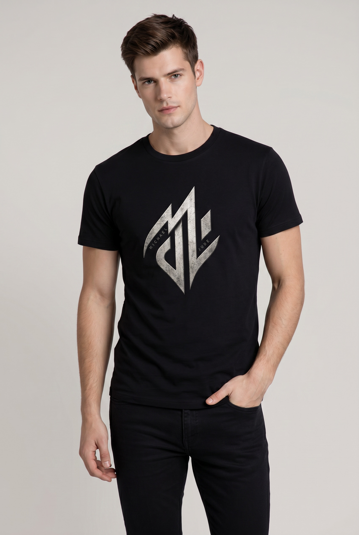 Michael Jude Metallic Monogram Premium Black T-Shirt for Men