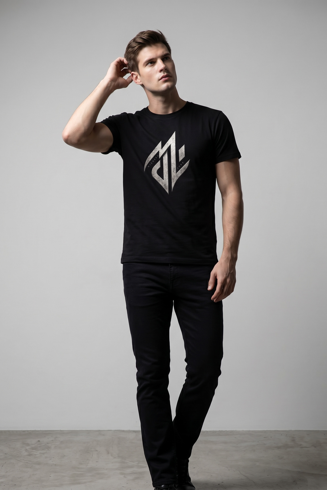 Michael Jude Metallic Monogram Premium Black T-Shirt for Men