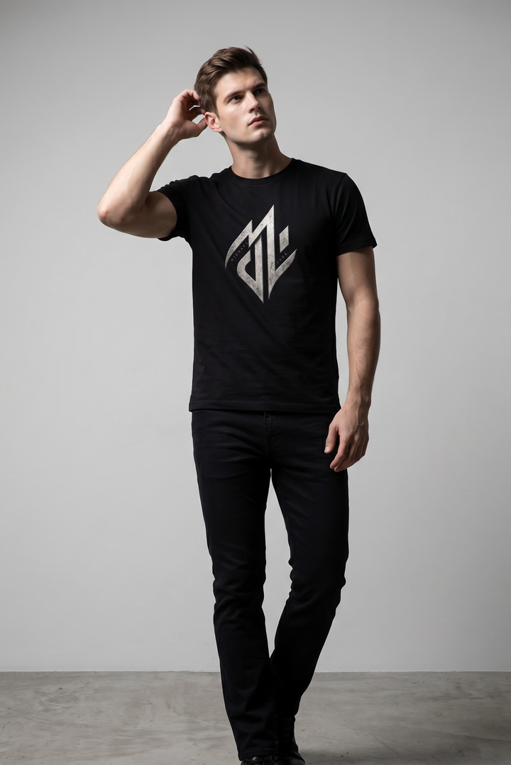 Michael Jude Metallic Monogram Premium Black T-Shirt for Men