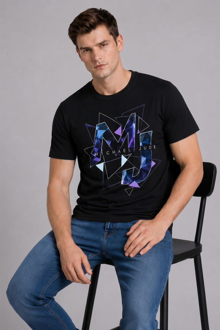 Michael Jude Prism Purple Monogram T-Shirt – Black | Premium Cotton Regular Fit