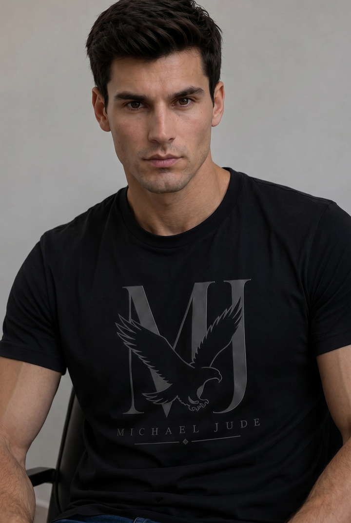 Michael Jude Eagle Monogram T-Shirt – Black | Premium Cotton Regular Fit