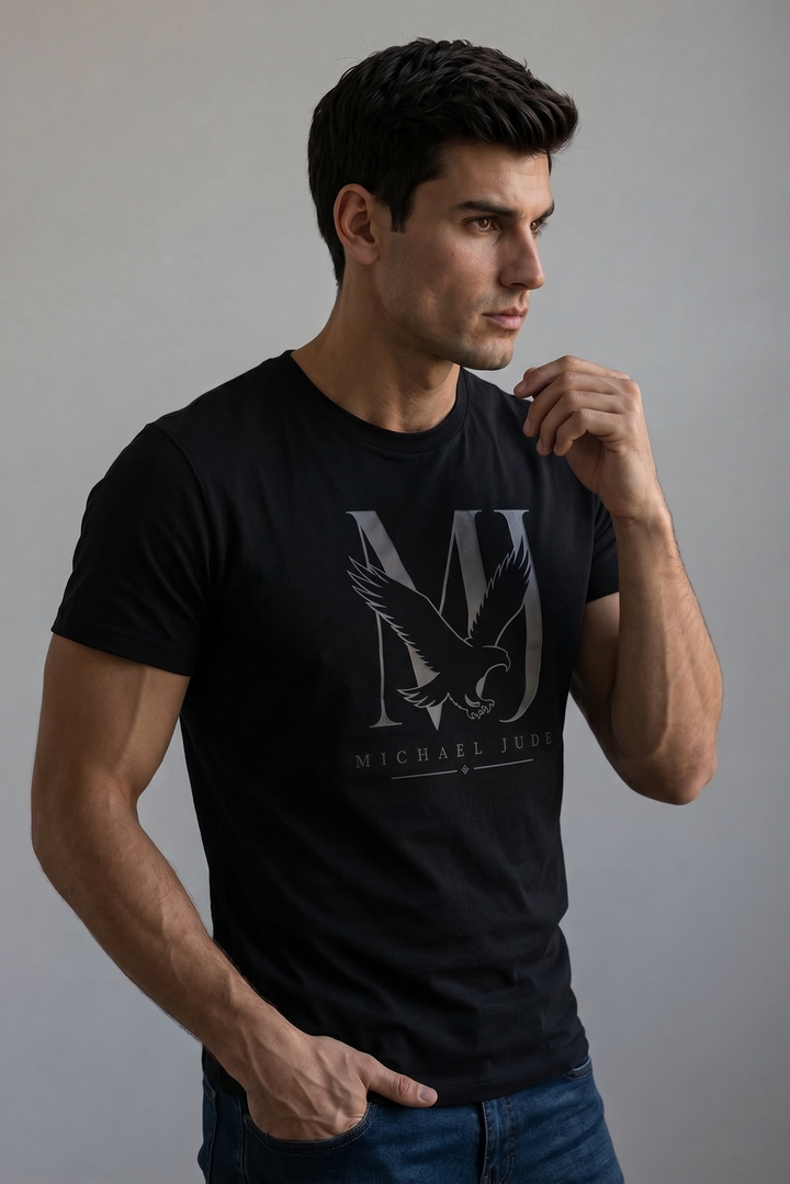 Michael Jude Eagle Monogram T-Shirt – Black | Premium Cotton Regular Fit